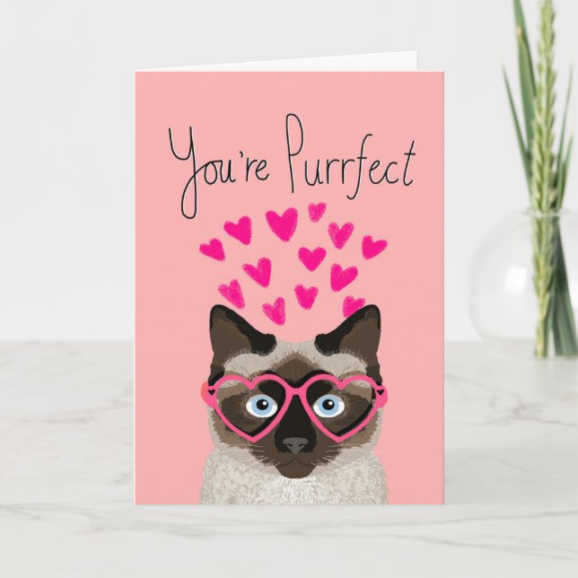 Cartão De Festividades You're Purrfect - cat love heart glasses card (Frente)
