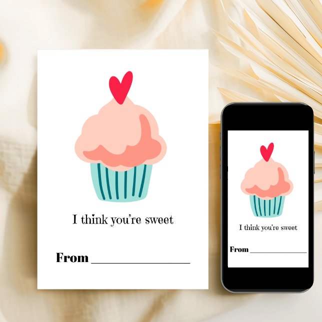 Cartão De Festividades You're sweet pink cupcake Valentine Printable (You're sweet pink cupcake Valentine Printable Holiday Card)