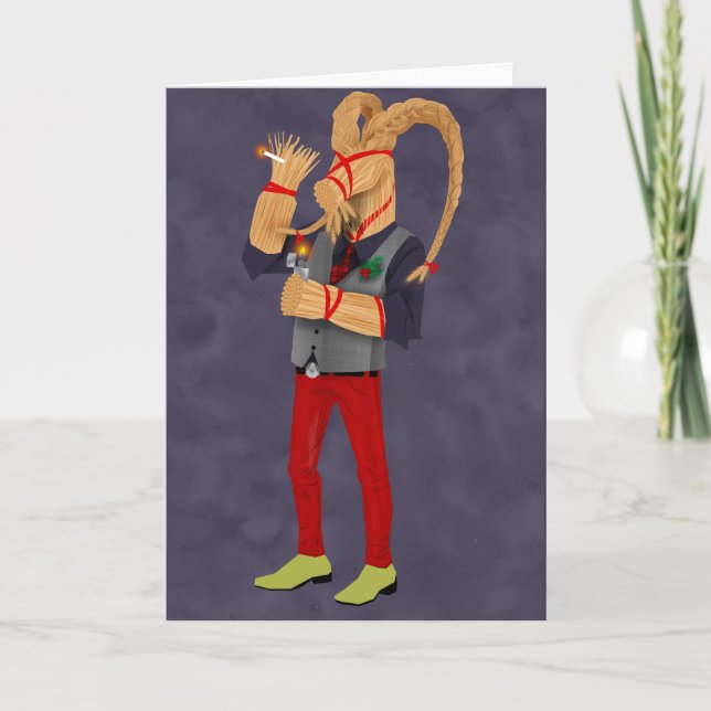 Cartão De Festividades Yule Goat Holiday Greeting Card (Frente)
