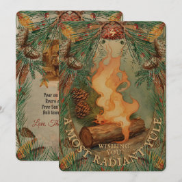 Cartão De Festividades Yule Log Estilo Vintage Solstício de Inverno Yule