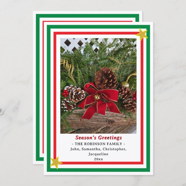 Cartão De Festividades Yule Log Red Bow Green Red INSERT PHOTO  (Frente/Verso)