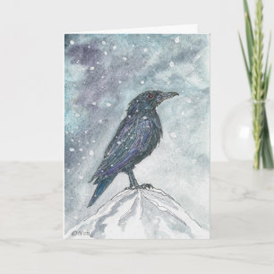 Cartão De Festividades Yule Raven in Snow Card - Revisado