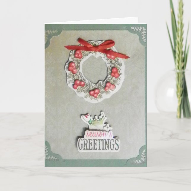Cartão De Festividades YULE Wreath SEASONS GREETING Holiday CARD Handmade (Frente)