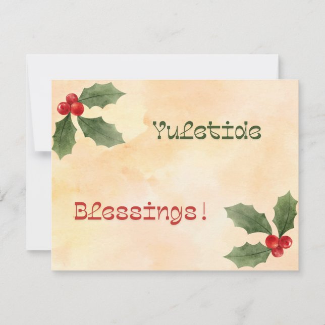 Cartão De Festividades Yuletide Blessings Watercolor (Frente)