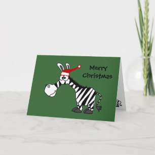 Cartão De Festividades Zebra Engraçada no Cartoon de Natal do Papai Noel