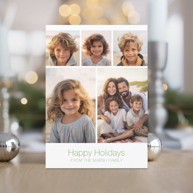 Cartão De Festividades Zen Arch Green White - 5 fotos - Happy (Zen Arch Design - Minimal Holiday Card - 5 Photos)