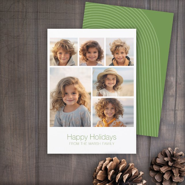 Cartão De Festividades Zen Arch Green White - 6 fotos - Happy (Zen Arch Design - Minimal Holiday Card - 6 Photos)