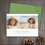 Cartão De Festividades Zen Line Art Green - 2 Foto - Mínimo<br><div class="desc">Frente - 2 Fotos com a saudação em uma fonte simples, mínima e um fundo branco. Back - Arte Retro Line em Sombras de Verde Natal - Use duas fotos e faça uma saudação de Natal Única e moderna com uma letra simples na frente e um padrão festivo de arte...</div>