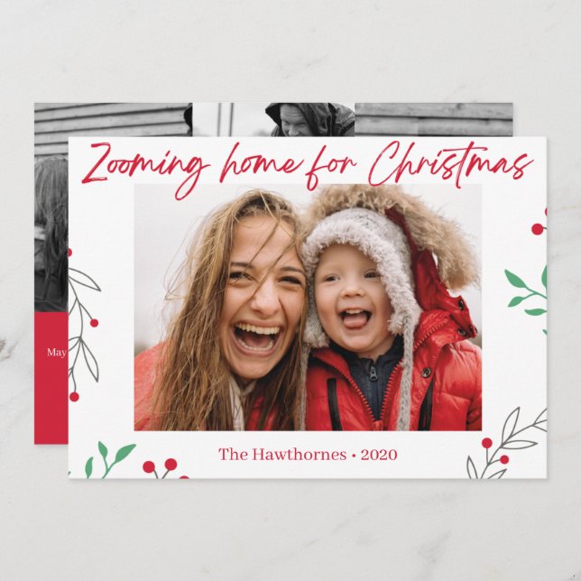 Cartão De Festividades "Zooming Home" Foto de Natal personalizada e diver (Frente/Verso)