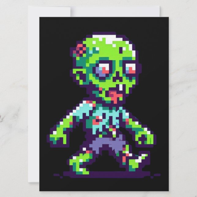 Cartão De Festividades zumbi engraçado de Halloween em 8-bit  (Frente)