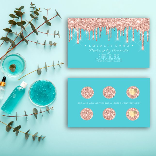 Cartão de fidelidade 6 Punch Makeup Artist Heart R (Loyalty Card 6 Punch Makeup Artist Heart Rose Blue)