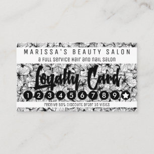 Cartão De Fidelidade A mão moderna branca preta tirada floresce a