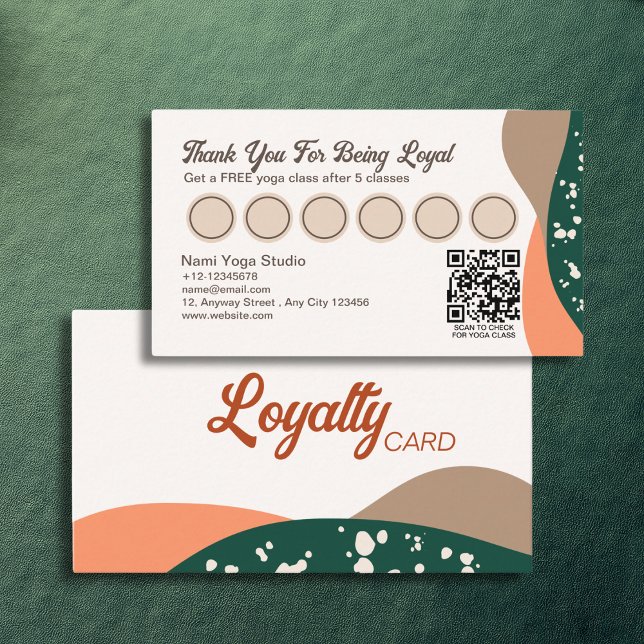 Cartão De Fidelidade Abstrato Verde Moderno Terra Cotta Yoga (Criador carregado)