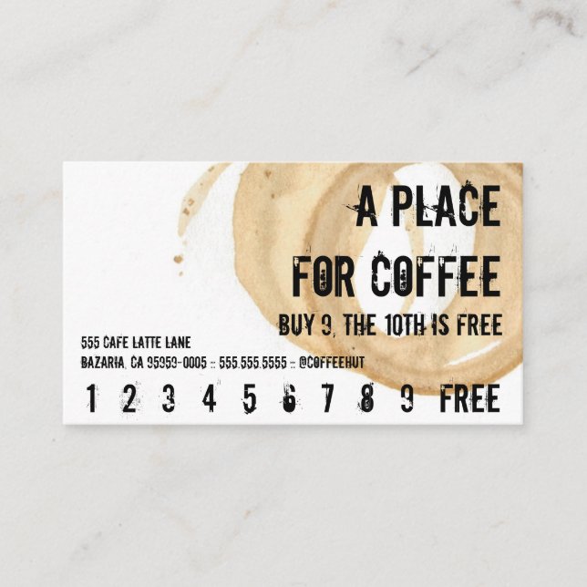 Cartão De Fidelidade Almofada de Manchas de Café Bebida (Frente)