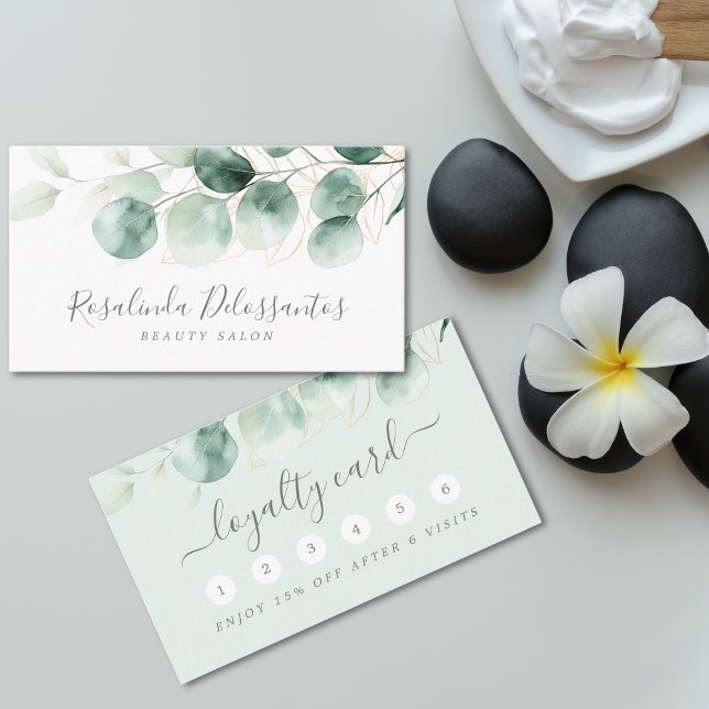 Cartão De Fidelidade Aquarela Eucalyptus Greenery Floral Dourado (Watercolor Eucalyptus Greenery Floral Gold Loyalty Card)