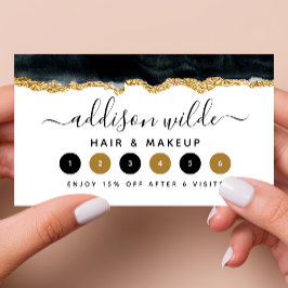 Cartão de Fidelidade Aquarela Preto e Dourado