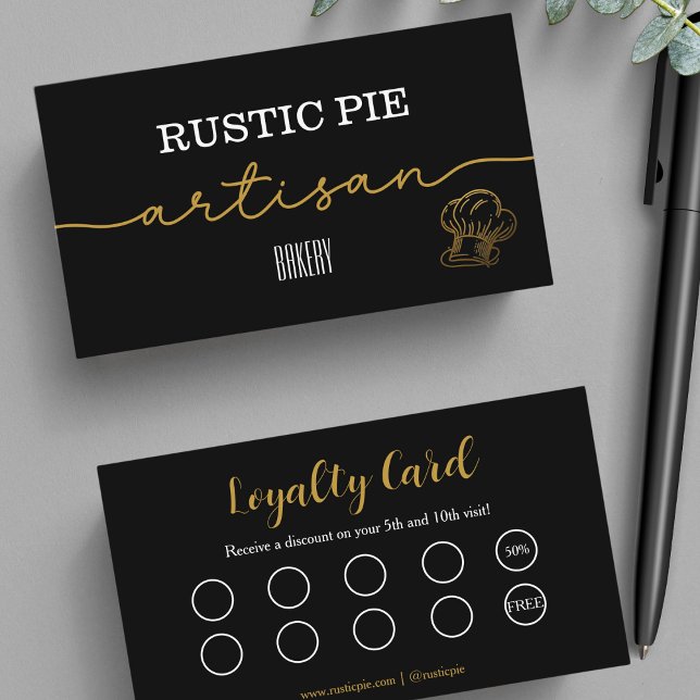 Cartão De Fidelidade Artisan Dourada padaria chef de cozinha que cozinh (Criador carregado)