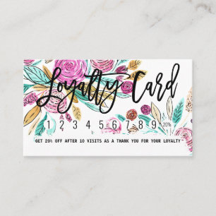 Cartão De Fidelidade Artsy Elegant Pink Teal Floral Watercolor