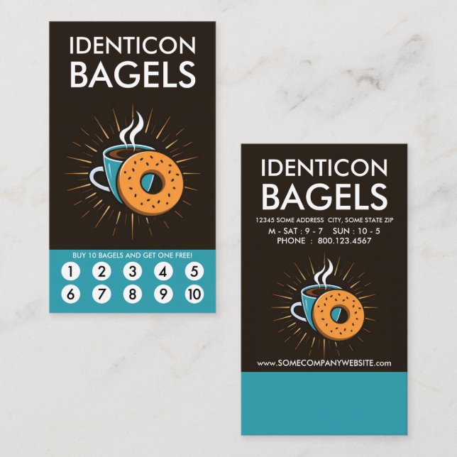Cartão De Fidelidade Bagel Loyalty Punch Card (Frente/Verso)