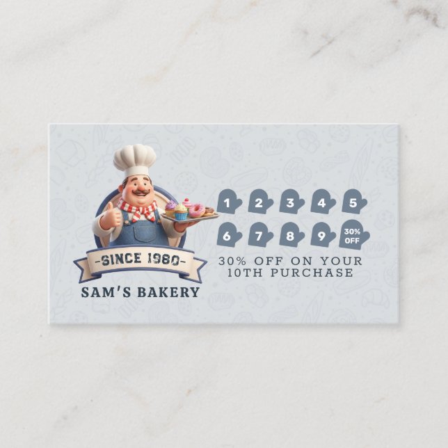 Cartão De Fidelidade Bakery Store Pastry Chef Desserts Loyalty Punch (Frente)