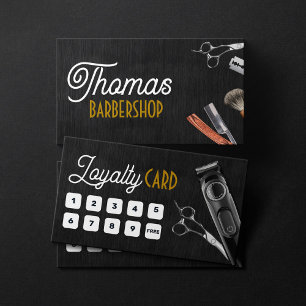 Cartão De Fidelidade Barbearia Black Wood Foto Tesoura Cortador de Cabe
