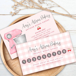 Cartão De Fidelidade Batedeira de Padaria Blush Rosa Xadrez Gingham Mas