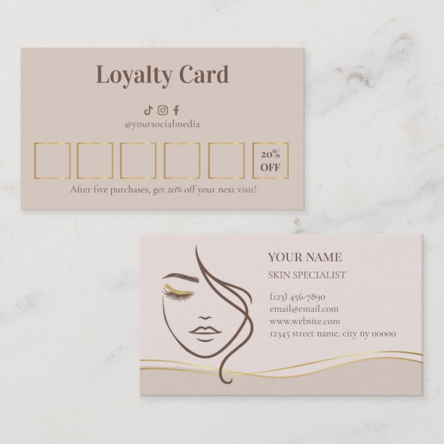 Cartão De Fidelidade Beauty Skin Care Loyalty Card (Frente/Verso)