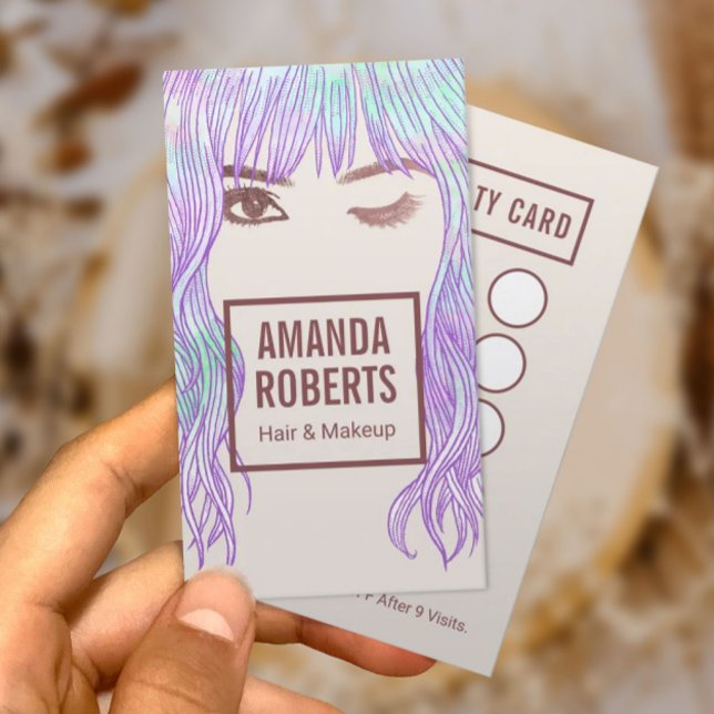 Cartão De Fidelidade Bela Menina Maquietada Artista e Lealdade de Salão (Criador carregado)