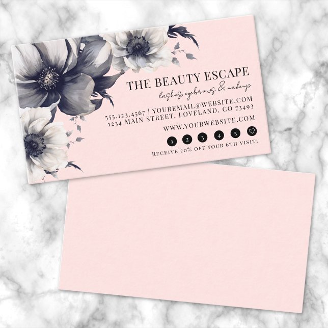 Cartão De Fidelidade Beleza Floral Rosa Esbranquiçada (Blush Pink Floral Beauty Loyalty Card)