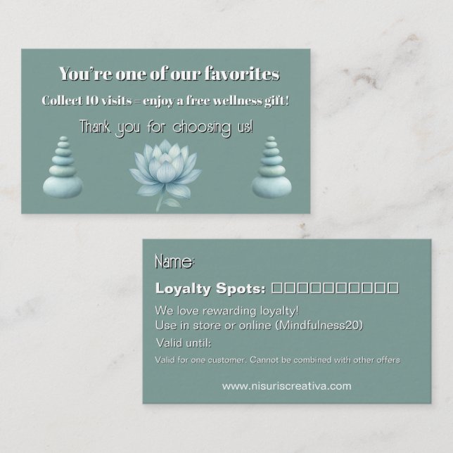 Cartão De Fidelidade Bem-estar do consultor Zen Lotus Teal (Frente/Verso)