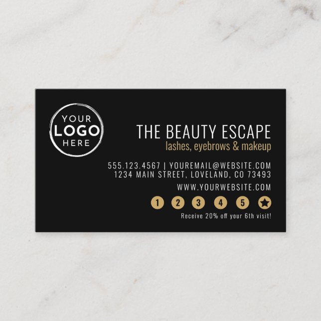 Cartão De Fidelidade Black White Business Logo Loyalty Card (Frente)