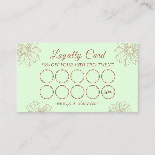 Cartão De Fidelidade Blush Green loyalty Card for Salon & Beauty Artist (Frente)