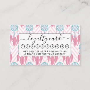 Cartão De Fidelidade Bohemian Teal Pink Beaded Dreamcatcher Chevron