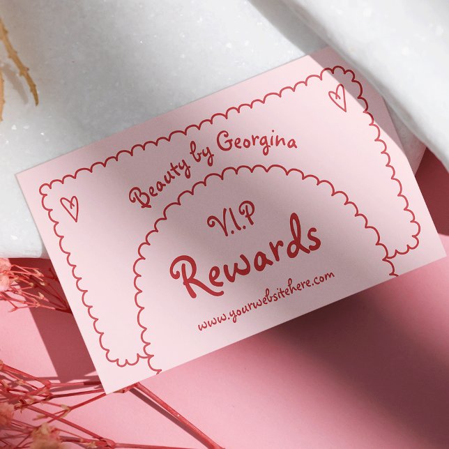 Cartão De Fidelidade Boho Whimsical Retro Vermelho Cor-de-Rosa Cinzento (girly pink and red whimsical style business loyalty cards)