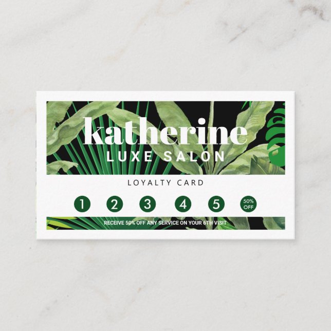 Cartão De Fidelidade Boutique e Salão-Negro Tropicais de luxo (Frente)