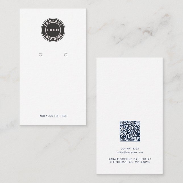 Cartão De Fidelidade Business Logo and QR Code Earrings Display Card (Frente/Verso)