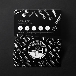 Cartão De Fidelidade Cabeleireiro de Barbearia Preto e Branco Minimalis