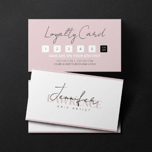 Cartão De Fidelidade Cabeleireiro Elegante Minimalista Rosa Branco Tend
