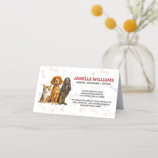 Cartão De Fidelidade Cães e Gatos Sentados | Pata e Ossos Padrão (Frente)