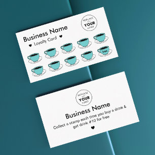 Cartão De Fidelidade Café Teal Cute Copos Adicionam Seu Logotipo Simpl