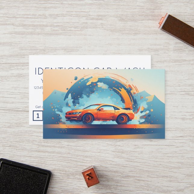 Cartão De Fidelidade CARWASH customer loyalty punch card (Frente/Verso In Situ)