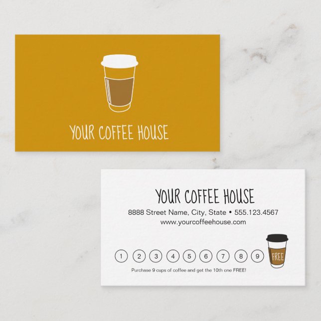 Cartão De Fidelidade Casa de Café Amarelo Amarelo de Mostarda (Frente/Verso)
