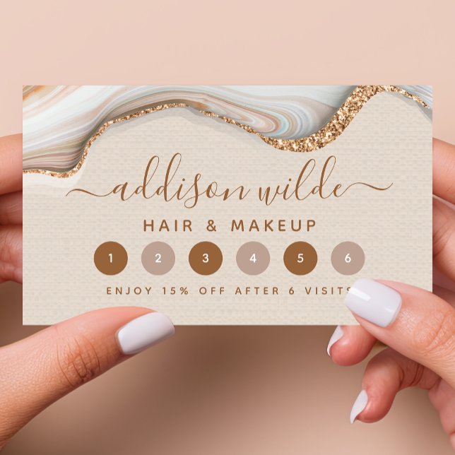 Cartão De Fidelidade Chic Moderna de Agitação de Mármore Dourado Elegan (Criador carregado)