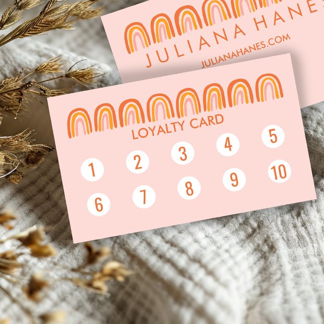 Cartão De Fidelidade Chic Simples Arco-íris Laranja Rosa 10  (Chic Simple Pink Orange Rainbows 10 Loyalty Card Business Card Modern Elegant Cute Feminine
)