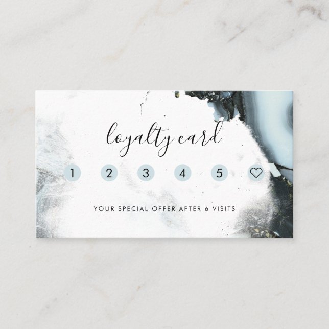 Cartão De Fidelidade Cinza Azul Gelo Fundo Preto do Mármaco 6 Punch (Frente)