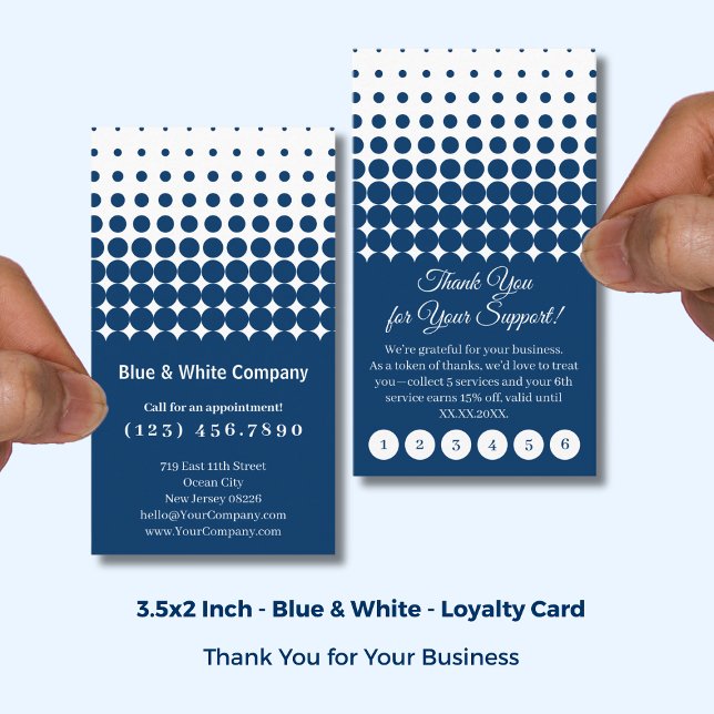 Cartão De Fidelidade Classic Blue & White Thank You Punch (Classic Blue & White Thank You Punch Loyalty Card; Size: 3.5x2 Inch)