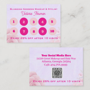 Cartão De Fidelidade Código QR de Negócios de Esteticista Floral Rosa S