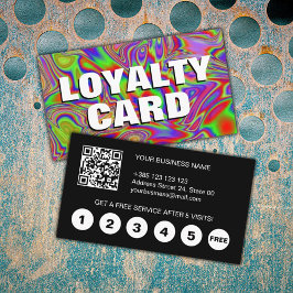 Cartão De Fidelidade Código QR de Textura do Arco-Íris Iridescente Líqu