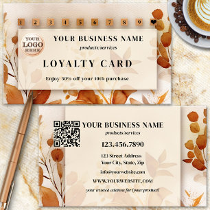 Cartão De Fidelidade Código QR Logo Floral Aquarela Terracota