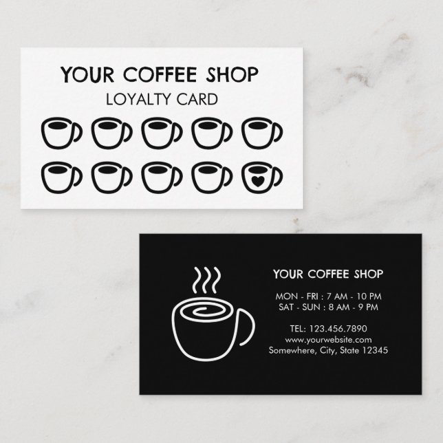 Cartão De Fidelidade Coffee Cups Black Modern Coffee Shop Customer  (Frente/Verso)
